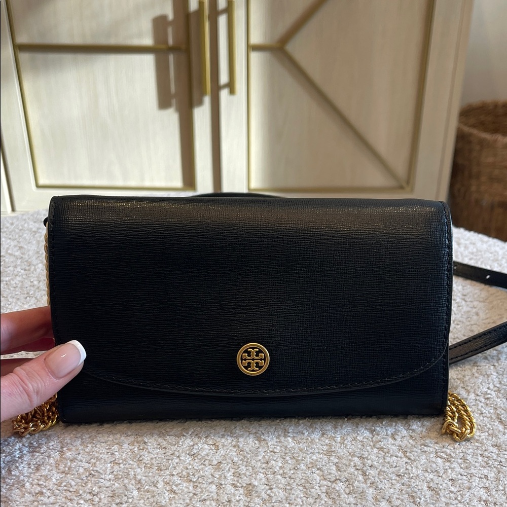 Tory Burch Black Crossbody Bag with Gold Chain